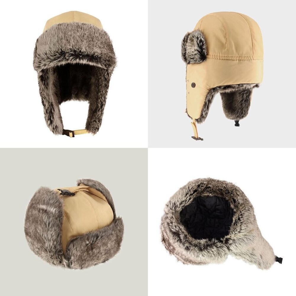Unisex Putty Waterproof Winter Warm Premium Strength Ear Flap Chin Strap Hats - Picture 2 of 7